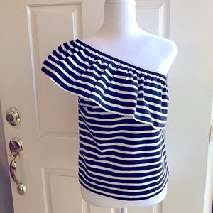 J Crew one shoulder top Navy + White XXS